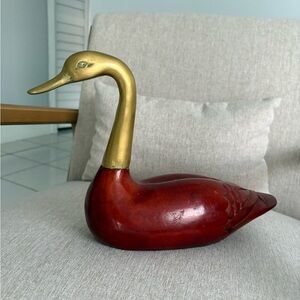 Brass-Head Red Lacquer Swan Figurine
